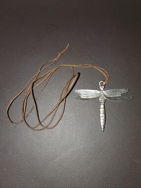 Vintage Dragonfly Pendant Necklace Genuine USA Pewter Signed MDB 1998